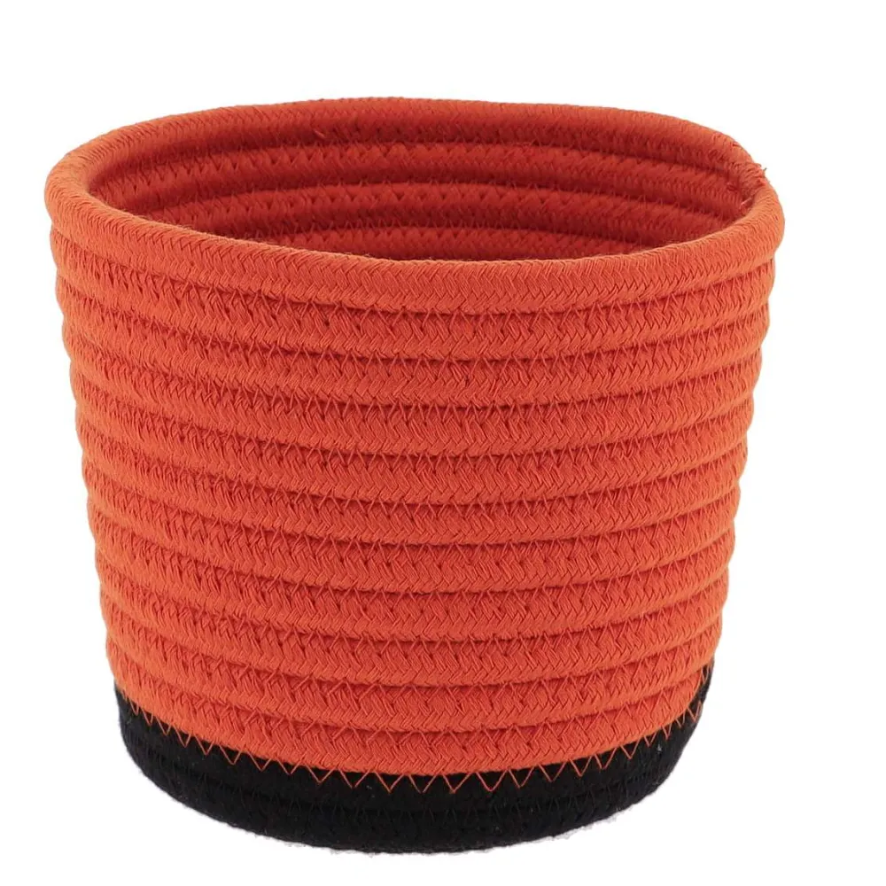 Rangement Salle De Bain|* Panier Rond Coton Terre De Sienne Noir D.15X12Cm