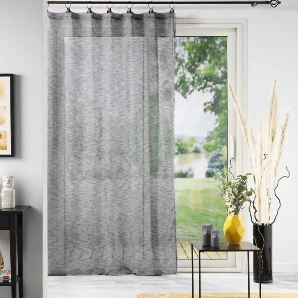 maxibazar Panneau A Anneaux 140X240Cm Tisse Linka Anthracite- Voilages