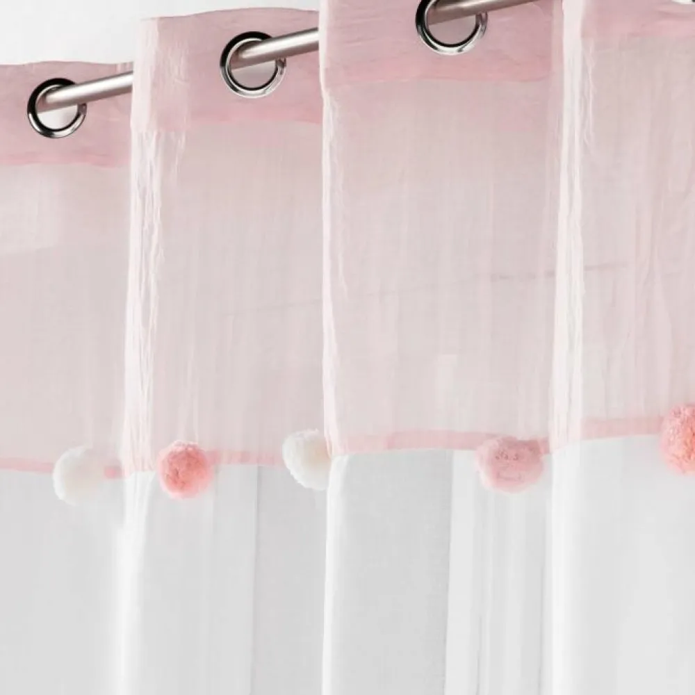 maxibazar Panneau A Oeillets 140 X 240 Cm Sable Pompons Elfika- Voilage Et Rideau Enfant
