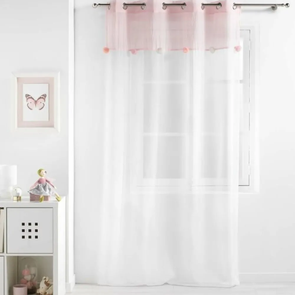 maxibazar Panneau A Oeillets 140 X 240 Cm Sable Pompons Elfika- Voilage Et Rideau Enfant