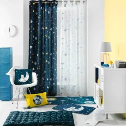 maxibazar Panneau A Oeillets 140X240Cm Imprime Petit Astronaute Blanc- Voilage Et Rideau Enfant