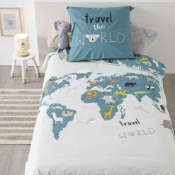 Atmosphera Parure Carte Monde 140X200Cm- Linge De Lit Enfant
