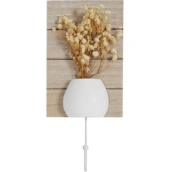 maxibazar Patere Metal Blanc Fleurs Sechees- Decoration Murale