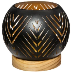 maxibazar Photophore Boule Led Base Bois- Photophores Et Luminions