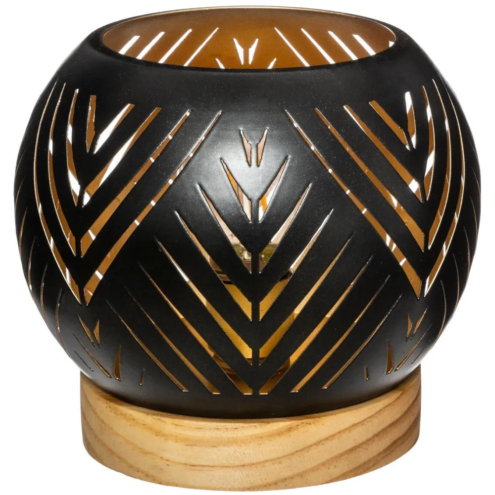 maxibazar Photophore Boule Led Base Bois- Photophores Et Luminions