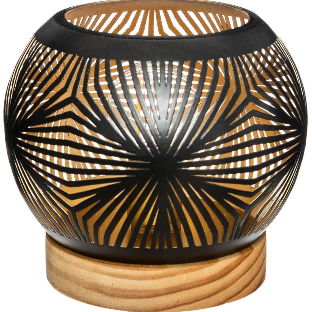 maxibazar Photophore Boule Led Base Bois- Photophores Et Luminions