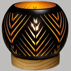 maxibazar Photophore Boule Led Base Bois- Photophores Et Luminions