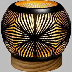 maxibazar Photophore Boule Led Base Bois- Photophores Et Luminions