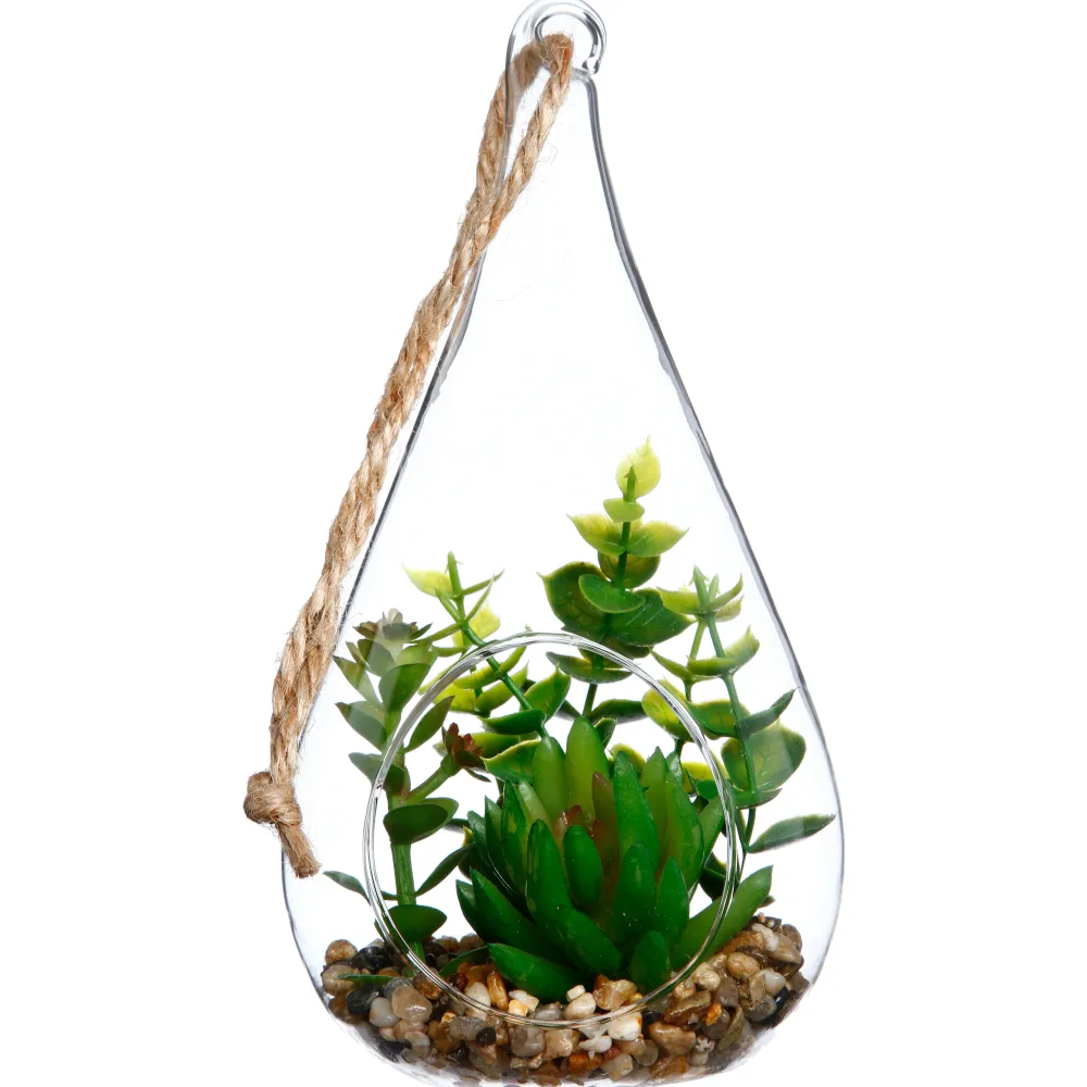 maxibazar Plante Pot Goutte Verre H.19.5Cm- Compositions Florales