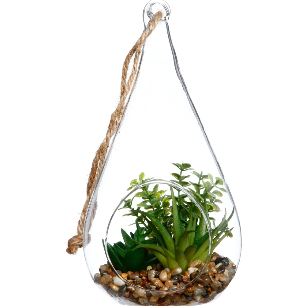 maxibazar Plante Pot Goutte Verre H.19.5Cm- Compositions Florales