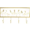 maxibazar Porte Manteaux Mural Metal Dore Fleurs Sechees- Decoration Murale