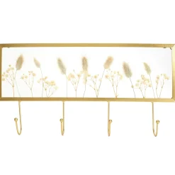 maxibazar Porte Manteaux Mural Metal Dore Fleurs Sechees- Decoration Murale