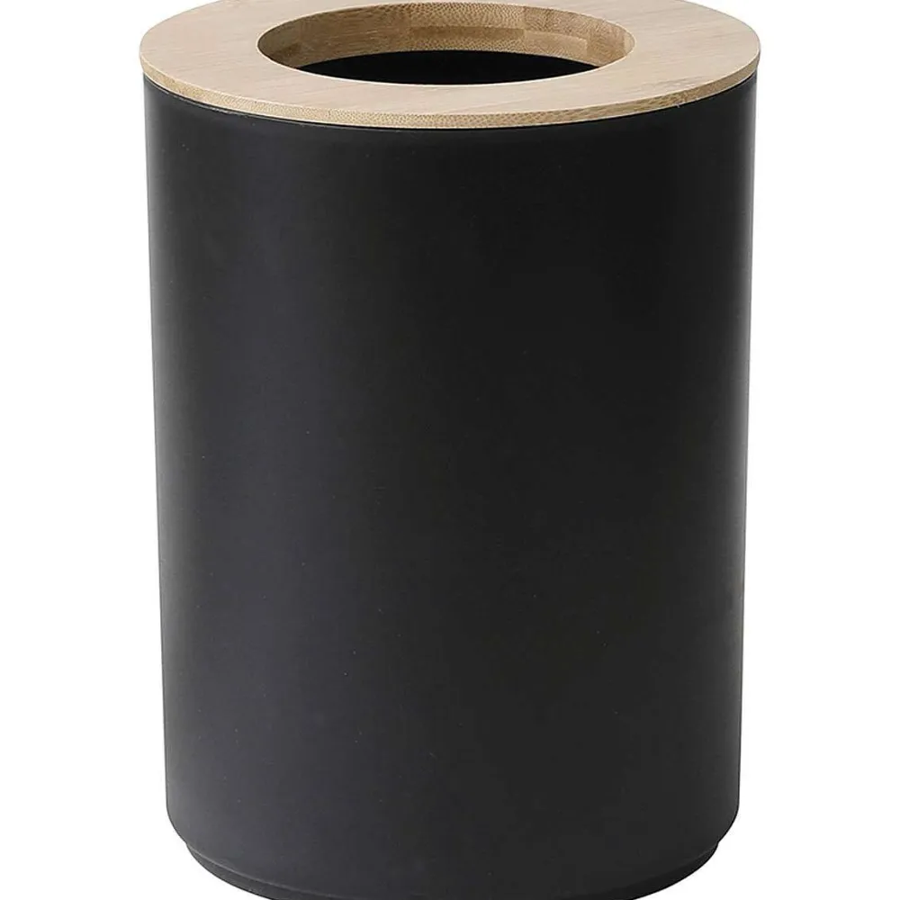 Poubelles De Salle De Bain|* Poubelle Avec Couvercle Bambou 5L Noir Bambou