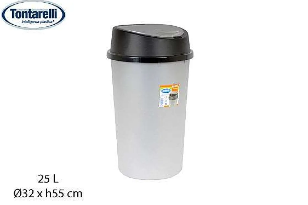 Poubelles|* Poubelle Bicolore 25L Noir Argent