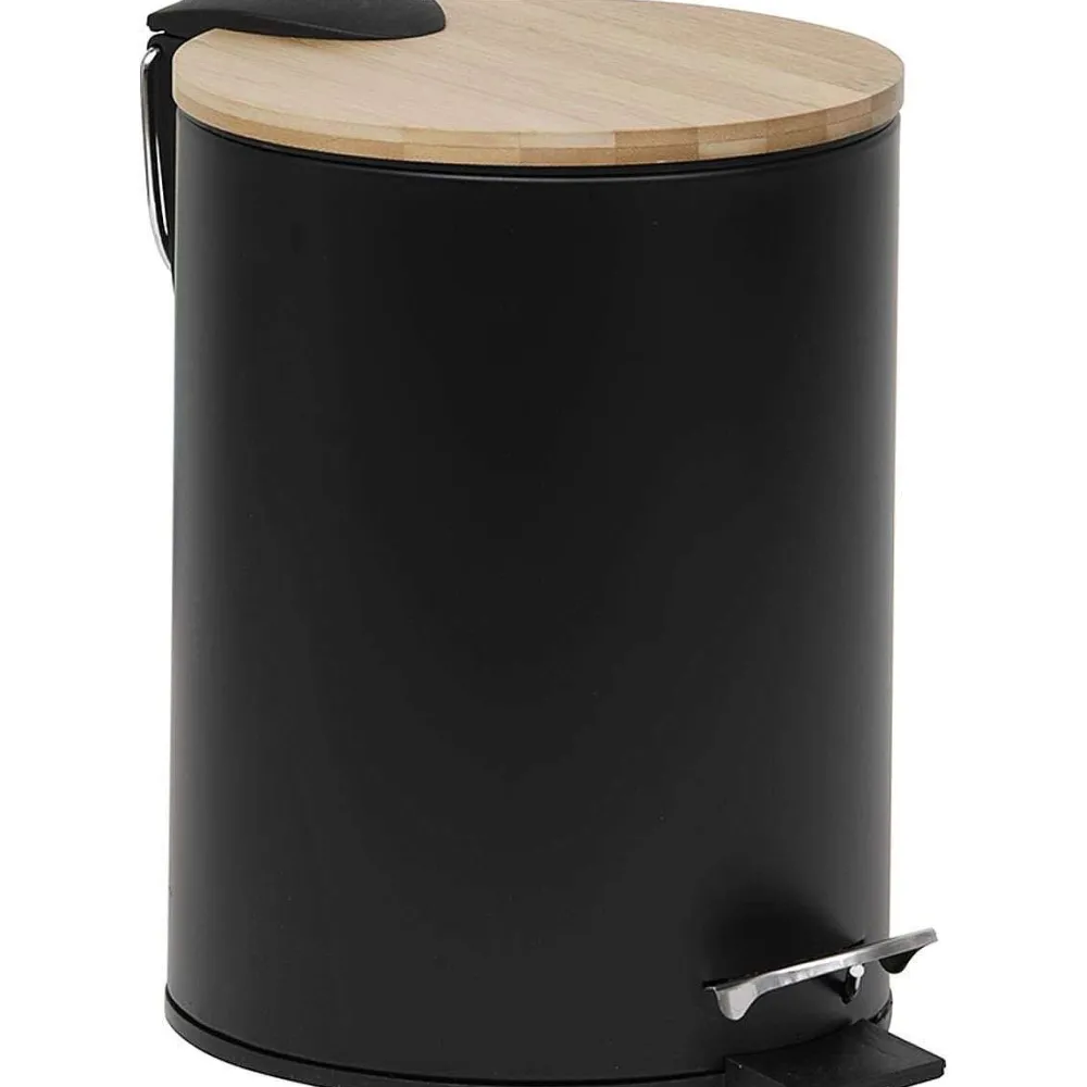 Poubelles De Salle De Bain|* Poubelle Metal Frein De Chute 2.5L Noir Bambou