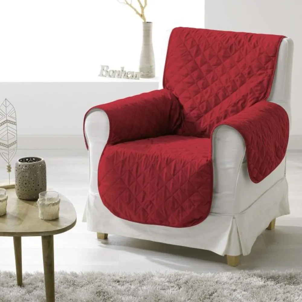 maxibazar Protege Fauteuil Mat. 165X179 Microfibre Uni Club Rouge- Housse De Chaise Et Canape