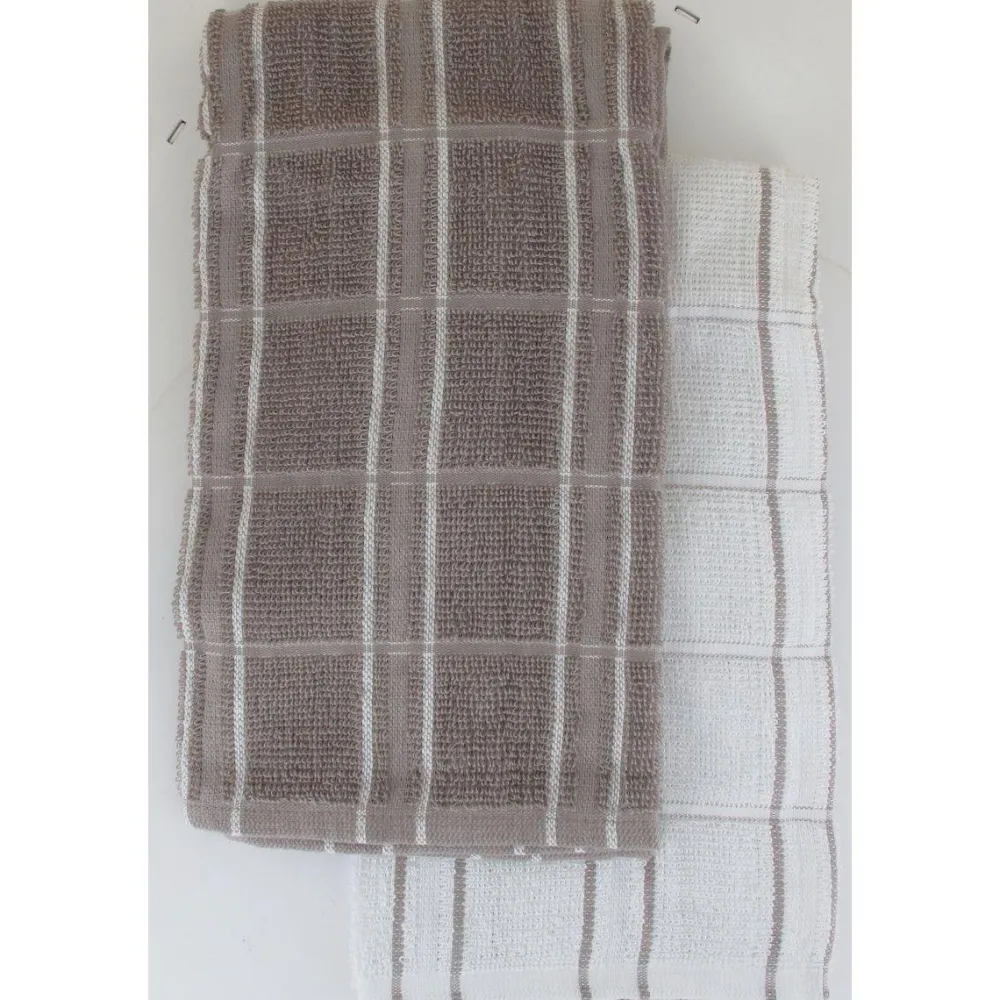 maxibazar Set 2 Essuie Mains Andrew 50X50Cm Coton Taupe Blanc- Torchons Et Essuie Mains