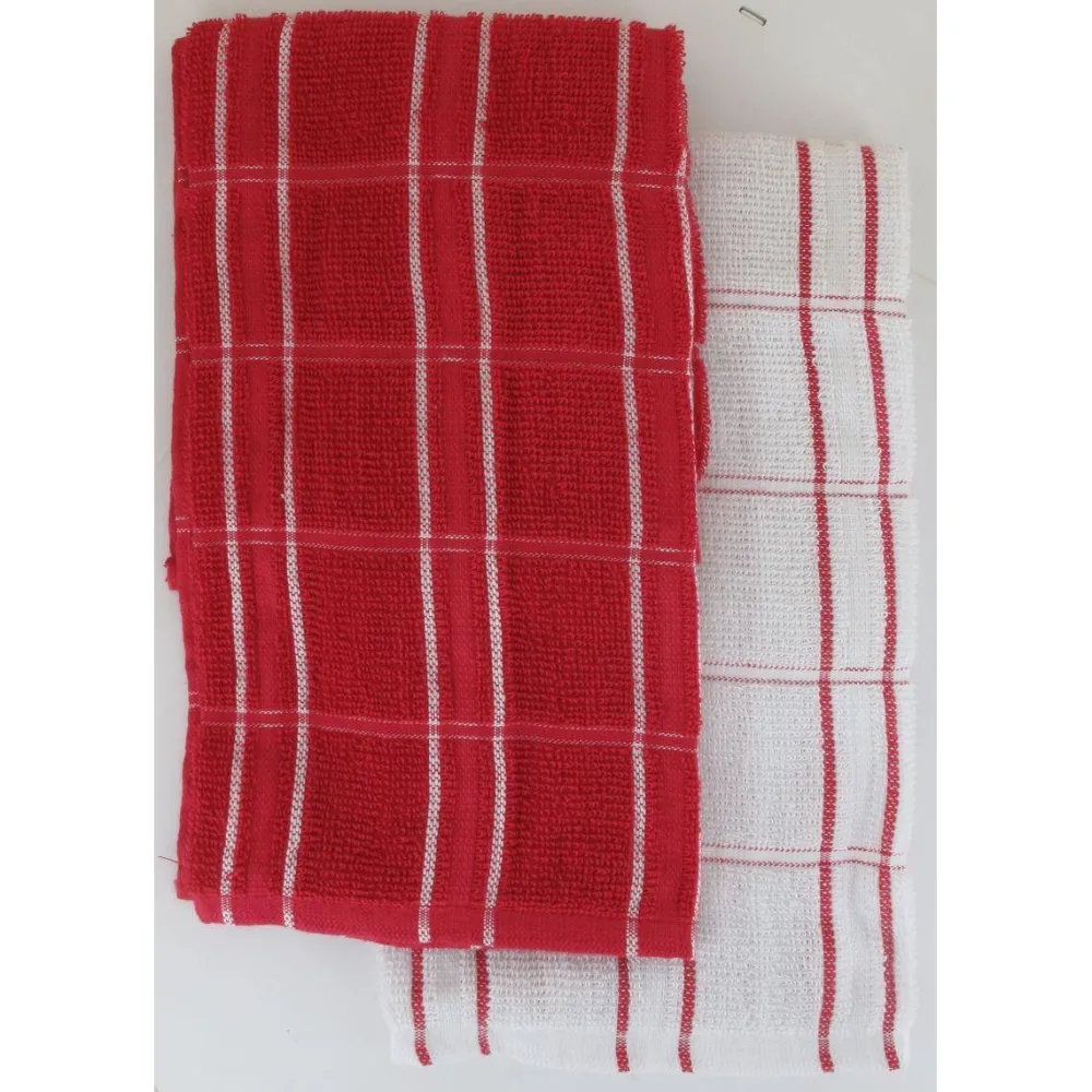 maxibazar Set 2 Essuie Mains Andrew 50X50Cm Coton Rouge Blanc- Torchons Et Essuie Mains