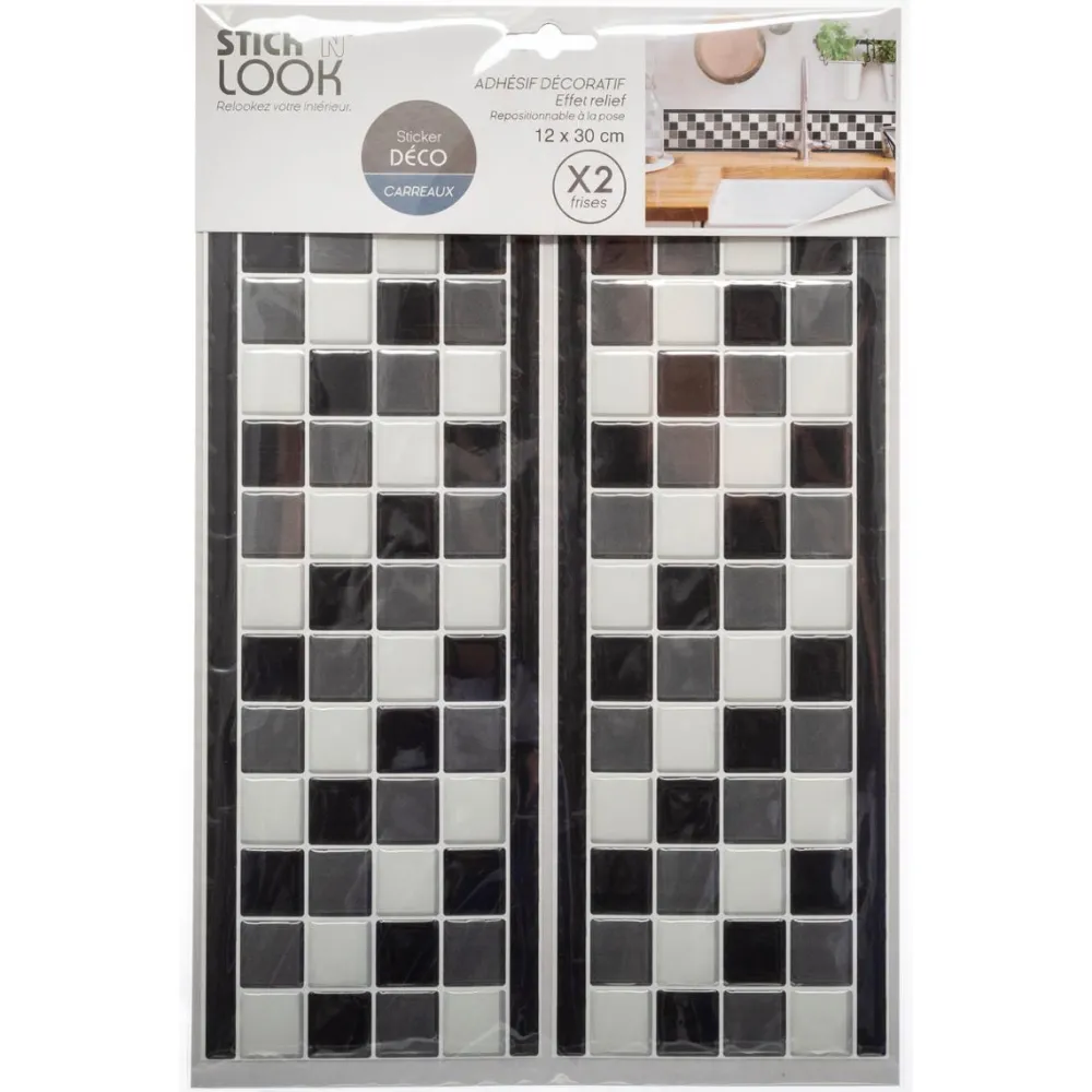 Atmosphera Sticker Petits Carreaux Frise Noir- Stickers