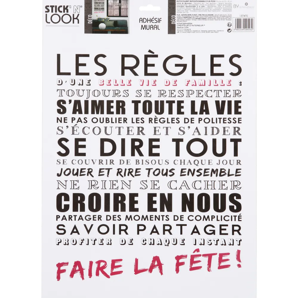 Atmosphera Stickers Texte Regles 30X40Cm- Stickers