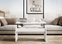 * Tables Basses></noscript>Table Avec Plateau Relevable Melamine Blanc