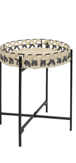 maxibazar Table Plateau Ronde Noir Et Beige 35X41Cm- Mobilier Universalis