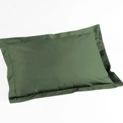maxibazar Taie D Oreiller Volant Plat 50X70Cm Uni 57 Fils Lina Kaki- Taies D'Oreillers Et De Traversins