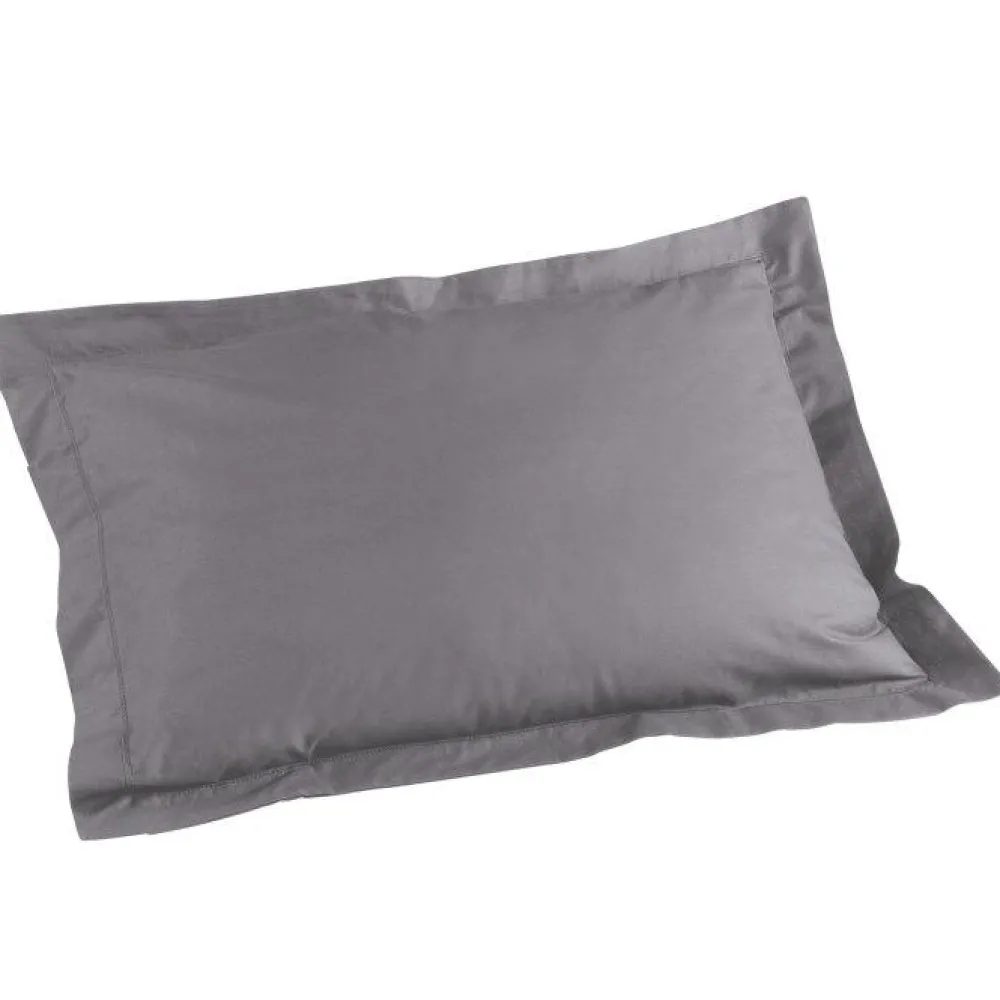 maxibazar Taie D Oreiller Volant Plat 50X70Cm Lina Gris Souris- Taies D'Oreillers Et De Traversins