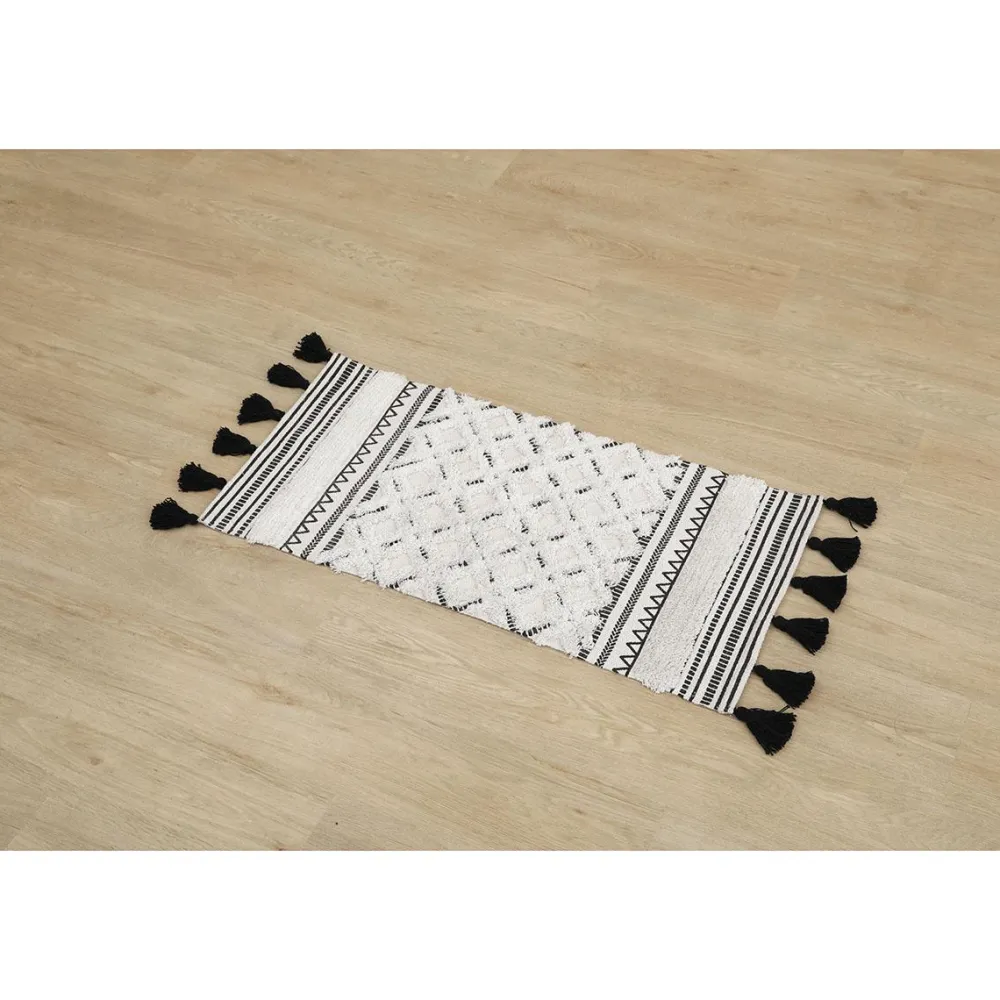 maxibazar Tapis Agadir Coton 45X90Cm Noir Blanc- Tapis Deco