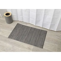 Tapis De Salle De Bain Et Wc|* Tapis Bambou Anti Derapant 50X80Cm Gris Mat