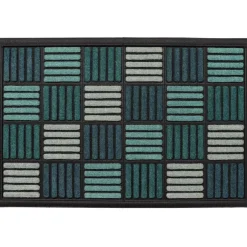 maxibazar Tapis Caroll 40X60Cm Nylon Caoutchouc Turquoise- Tapis D'Entree Et Paillassons