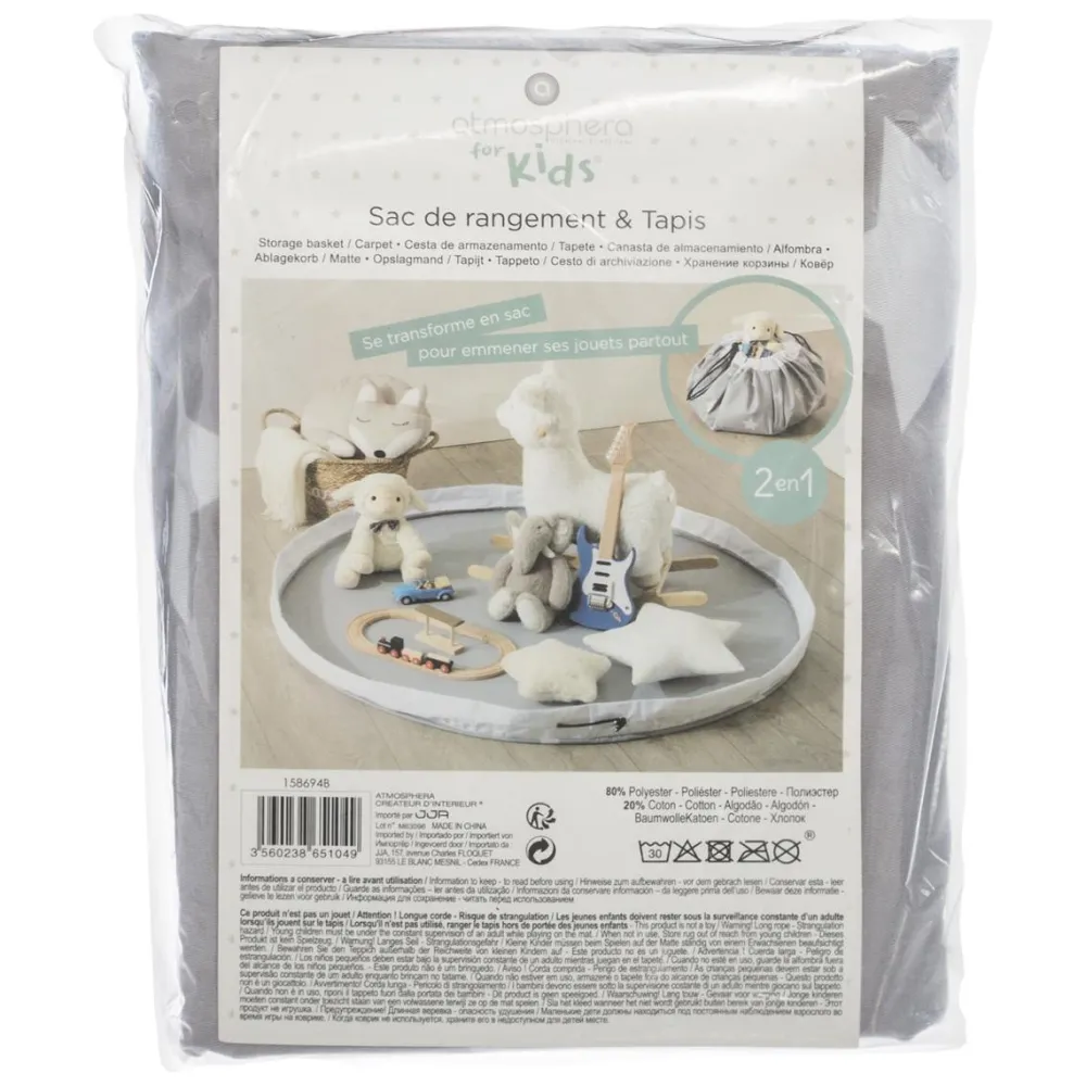 Atmosphera Tapis De Jeux A Remballer Gris- Petits Rangements