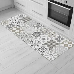 maxibazar Tapis Deco Rectangle 45X120 Cm Mousse Imprimee Salou Naturel- Tapis De Cuisine