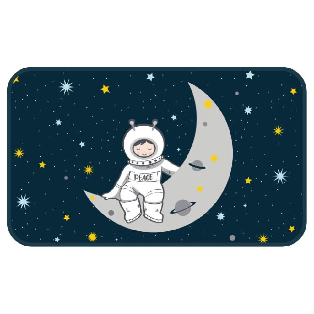 maxibazar Tapis Rectangle 45X75Cm Velours Imprime Petit Astronaute- Tapis Enfant