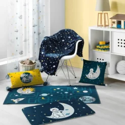maxibazar Tapis Rectangle 45X75Cm Velours Imprime Petit Astronaute- Tapis Enfant
