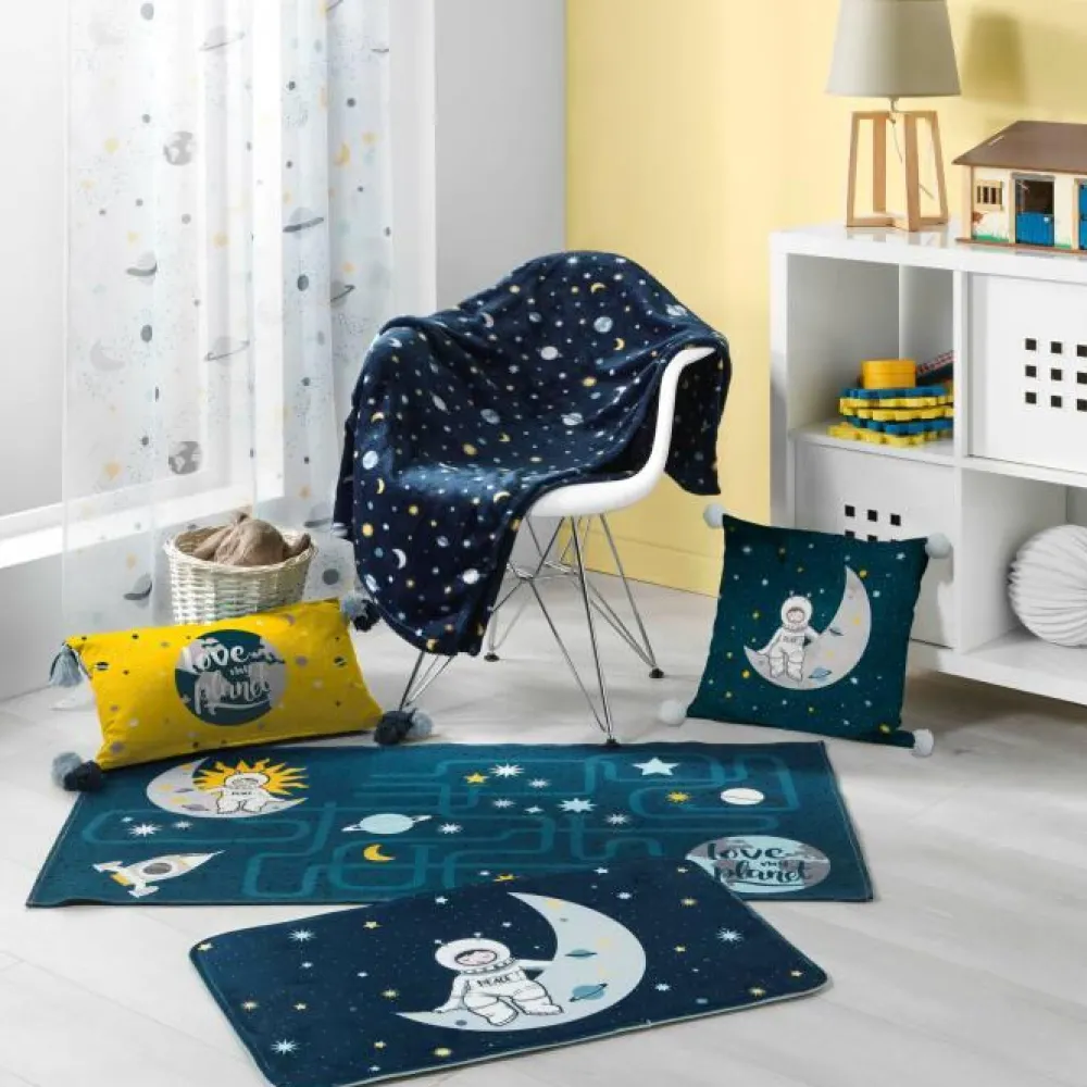 maxibazar Tapis Rectangle 45X75Cm Velours Imprime Petit Astronaute- Tapis Enfant