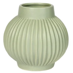 maxibazar Vase Rond Strie Sauge 15X15Cm- Vases Et Caches Pots