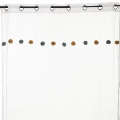 Atmosphera Voilage Pompons Bleu Ocre- Voilage Et Rideau Enfant