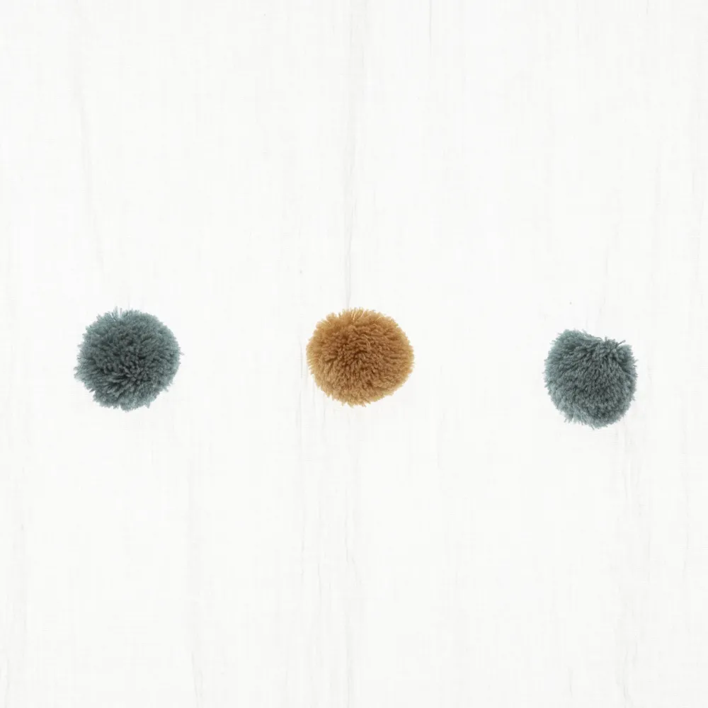 Atmosphera Voilage Pompons Bleu Ocre- Voilage Et Rideau Enfant