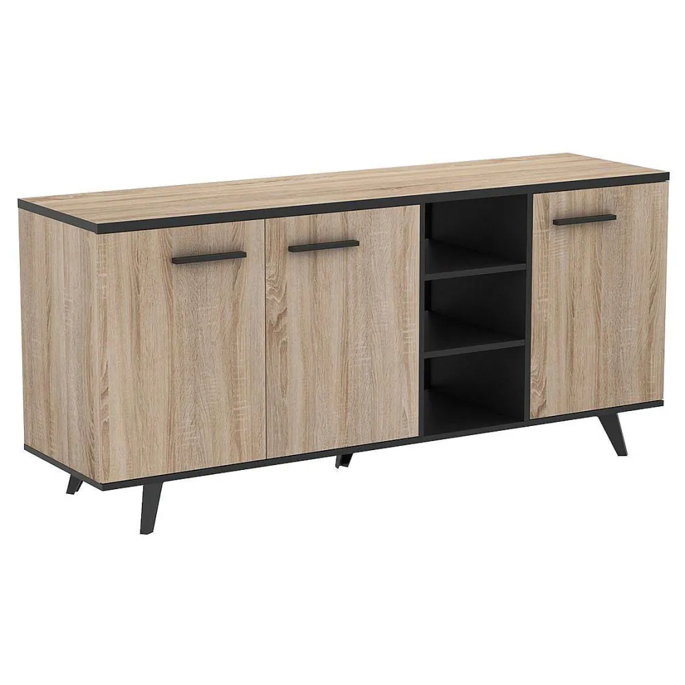 * Chiffonniers>Wayne Enfilade 3Po 3Ni Chene Brosse Noir Mat