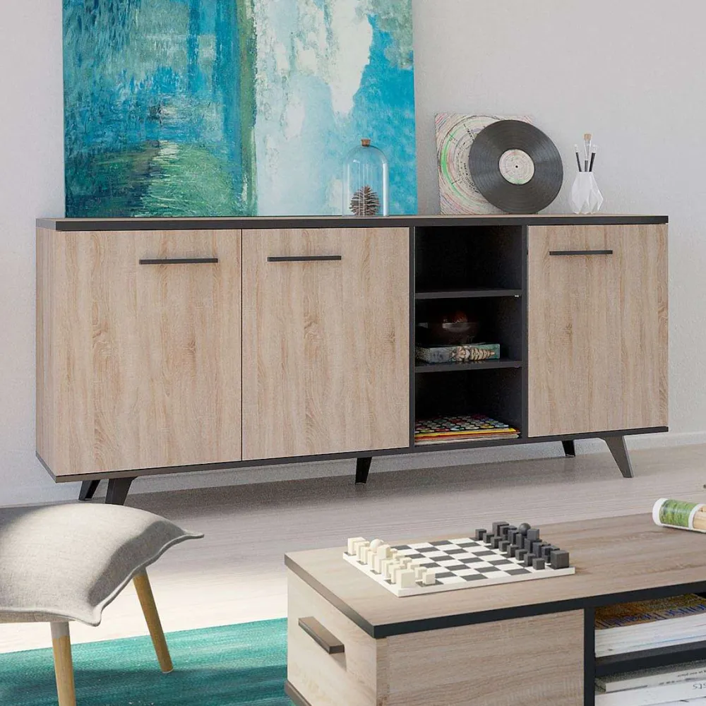 * Chiffonniers>Wayne Enfilade 3Po 3Ni Chene Brosse Noir Mat